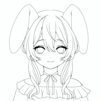 うさ耳の女の子・線画 コスプレ,女子,女の子,うさ耳,美少女,萌え,アイコン,かわいい,萌え系,フリーのイラスト素材