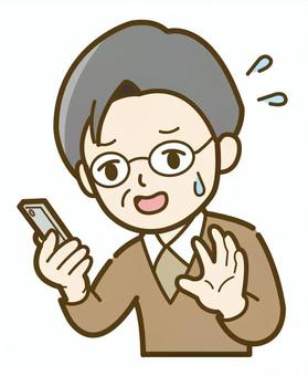 スマホを見て慌てるシニア男性_25 スマホを見て慌てるシニア男性_25 シニア,男性,人物,人,シニア男性,スマホ,スマートフォン,ケータイ,汗,見るのイラスト素材