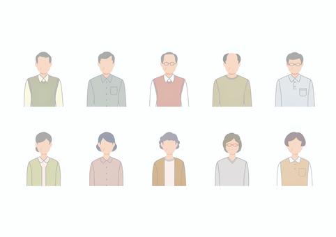 ふつうのおじさんおばさんセット おじさん,男性,人,1人,人物,おばさん,女性,70代,60代,シニアのイラスト素材