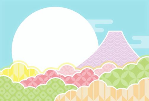 年賀状背景 富士山と和柄とフレーム 水色 年賀状,2026,背景,正月,2026年,午年,お正月,フレーム,午,枠のイラスト素材