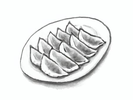 餃子10個白黒イラスト 餃子,ギョーザ,お皿,プレート,焼き餃子,10個,平皿,おかず,惣菜,ラーメン屋のイラスト素材