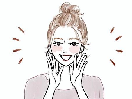 女性 女性,おーい,手,笑顔,お団子,呼ぶ,叫ぶ,注目,注意のイラスト素材