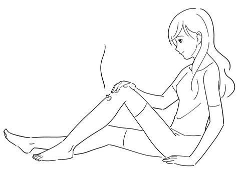 足にお灸をする女性の白黒イラスト お灸,鍼灸,東洋医学,ツボ,足,足三里,リラクゼーション,リラックス,画像,白黒のイラスト素材