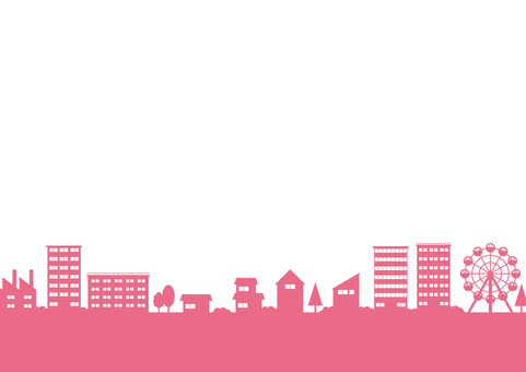 ピンク色の可愛い街並みのイラスト風景素材 ピンク色の可愛い街並みのイラスト風景素材 街,家,ビル,オフィス,工場,観覧車,木,ポップ,ピンク色,イラストのイラスト素材