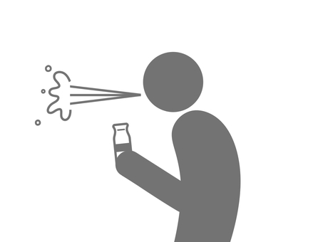 牛乳を口から吹く人のピクトグラム（灰色） 牛乳,瓶牛乳,ミルク,飲み物,吹き出す,吹く,吐く,吐き出す,ピュー,ビシャッのイラスト素材