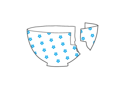 割れたお茶碗 ワレモノ,陶器,茶碗,食器,日用品のイラスト素材