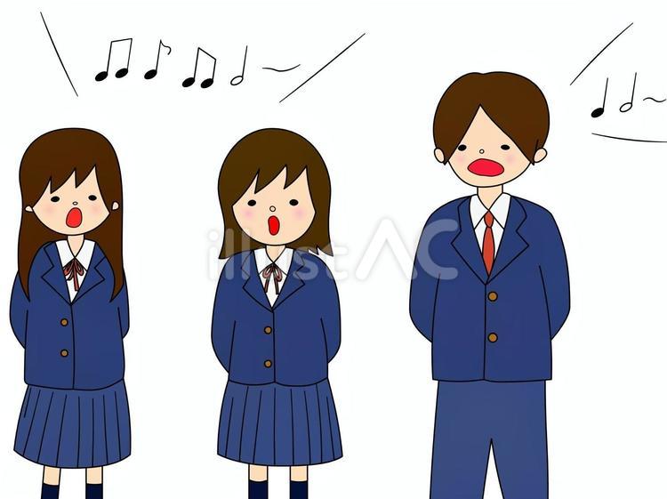 合唱する男女3人組（主線あり） 合唱,歌,学生のイラスト素材