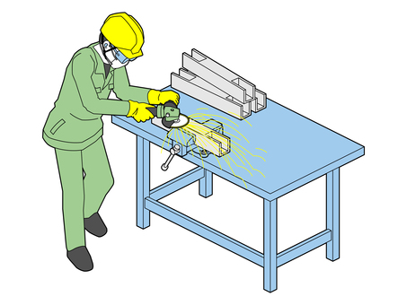 グラインダーで研磨A（シンプル配色） グラインダー,サンダー,研磨,切断,バリ,削る,均す,磨く,金属,部品のイラスト素材