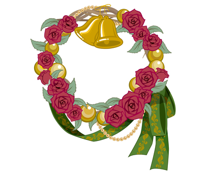 リース3 クリスマス,リース,飾り,ハーフリース,植物,花,ベル,リボン,赤,薔薇のイラスト素材