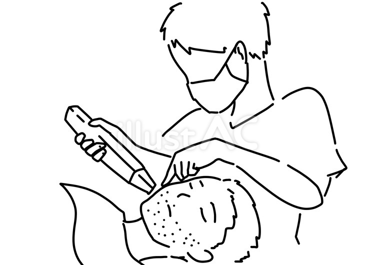 男性の顔に施術　線画 男性,美容医療,レーザーのイラスト素材