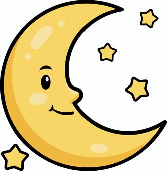 笑顔の月 月,笑顔,スマイル,黄色,星,キラキラ,夜空,にこにこのイラスト素材