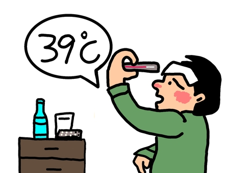 熱を測ったら高熱だった人 熱,高い,測る,人物,男性,高熱,発熱,インフルエンザ,風邪,病気のイラスト素材