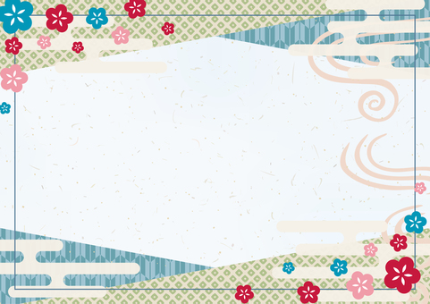 新春チラシ背景-28 背景,和柄,フレーム,雲,霞,金粉,霞文様,梅,矢絣,流水紋のイラスト素材