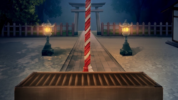夜の神社と賽銭箱　背景イラスト 賽銭箱,神社,お参り,初詣,鈴緒,参拝,紐,お詣り,背景,壁紙のイラスト素材