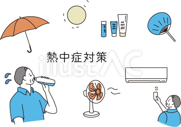 熱中症対策をする男性 熱射病,熱,発熱のイラスト素材