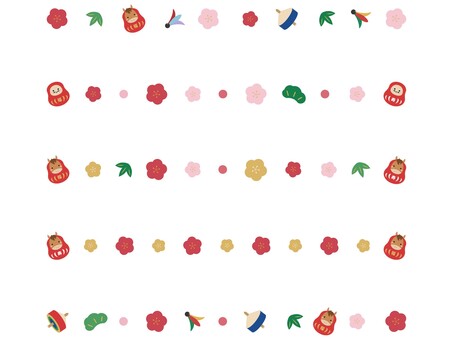 馬だるまとお正月モチーフのラインセット 馬,だるま,達磨,ライン,2026年,２０２６年,午年,午,干支,梅のイラスト素材