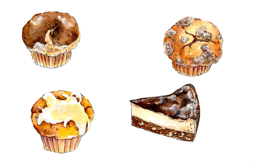 マフィン①背景なし マフィン,お菓子,焼き菓子,かわいい,優しい,おいしい,手描き,水彩,色鉛筆,スケッチのイラスト素材