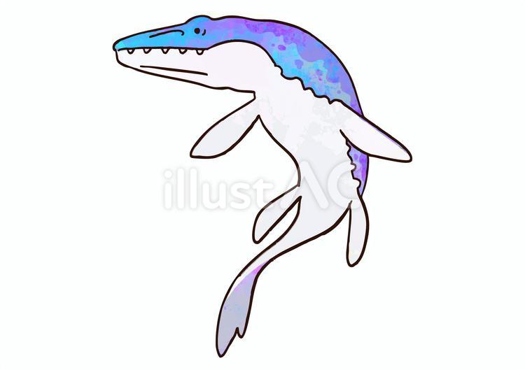 手描き　ゆるいモササウルス パステル,カラー,手描きのイラスト素材