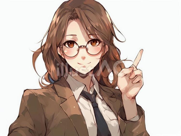 メガネをかけたスーツの女性：AI作品 女性,メガネ,スーツのイラスト素材