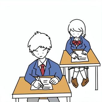 筆記試験を受ける学生 高校生,中学生,学生,期末試験,期末テスト,中間試験,受験生,高校受験,大学受験,学校生活のイラスト素材