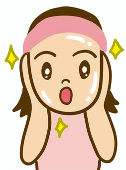 肌ぴか２ 顔,ピカピカ,つるつる,女性,女の子,20代,30代,40代,洗顔後,ヘアバンドのイラスト素材