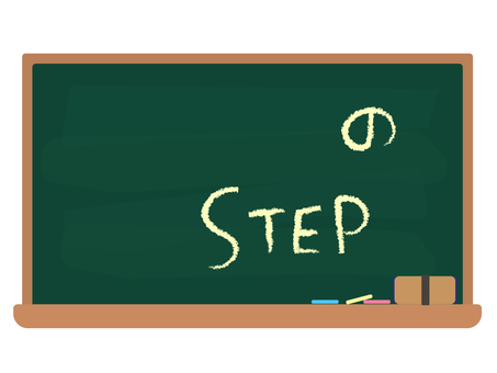 手順説明アイキャッチのテンプレート 黒板,文字,step,手順,テンプレート,ベクター,黄色,チョーク,黒板消し,学校のイラスト素材