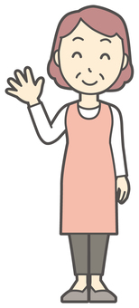  エプロンおばちゃん-115-全身 笑顔,おばちゃん,エプロン,お母さん,ママ,中年,おばさん,主婦,人物,かわいいのイラスト素材