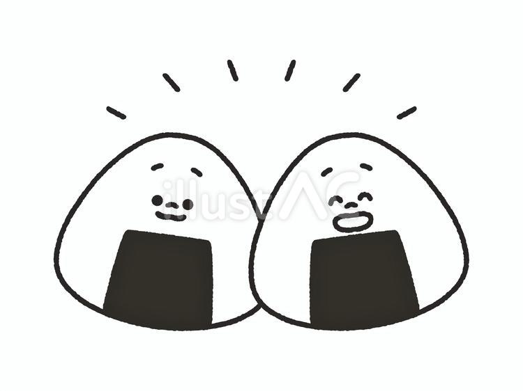 にっこり笑顔で寄り添うおにぎり＿線画 おにぎり,おむすび,笑顔のイラスト素材