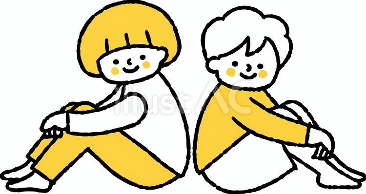 正面を向いて微笑む男の子と女の子 正面,向く,微笑むのイラスト素材