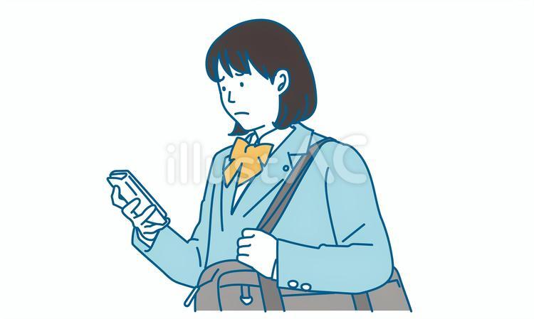 スマホを見て困っている表情の女子高生 高校生,スマートフォン,スマホのイラスト素材