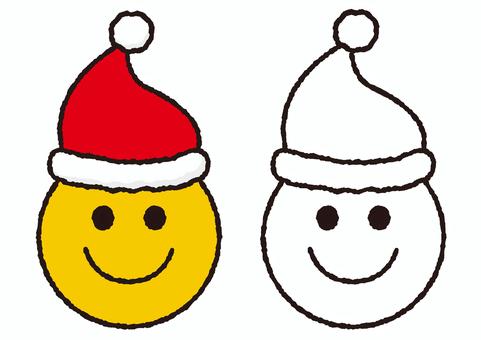 顔のアイコン（クリスマス）手書き風 サンタ,クリスマス,衣装,帽子,絵文字,顔文字,アイコン,モノクロ,線画,手描きのイラスト素材