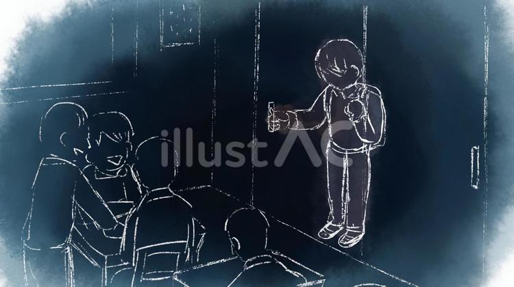 不登校児が教室に入るか不安げに迷う絵 不登校,人物,登校拒否のイラスト素材