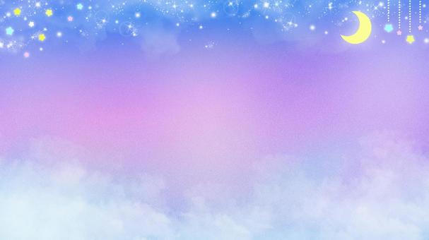 幻想的な雲と月の星空 ゆめかわ,ゆめかわいい,エモ,かわいい,パステル,パステルカラー,背景素材,夜空,星空,星のイラスト素材