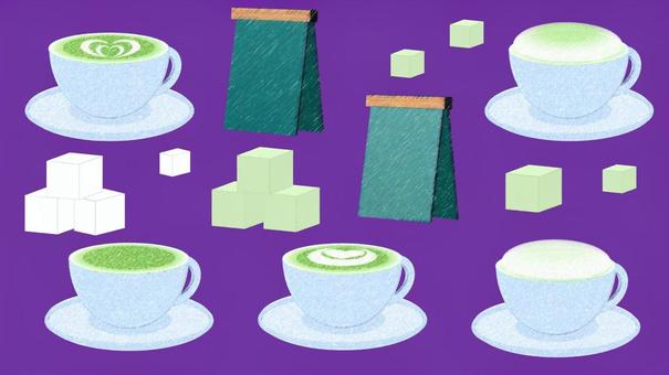 抹茶ラテ_加工 抹茶,抹茶ラテ,飲み物,食べ物,緑,水色,オシャレ,カフェ,加工,透過のイラスト素材