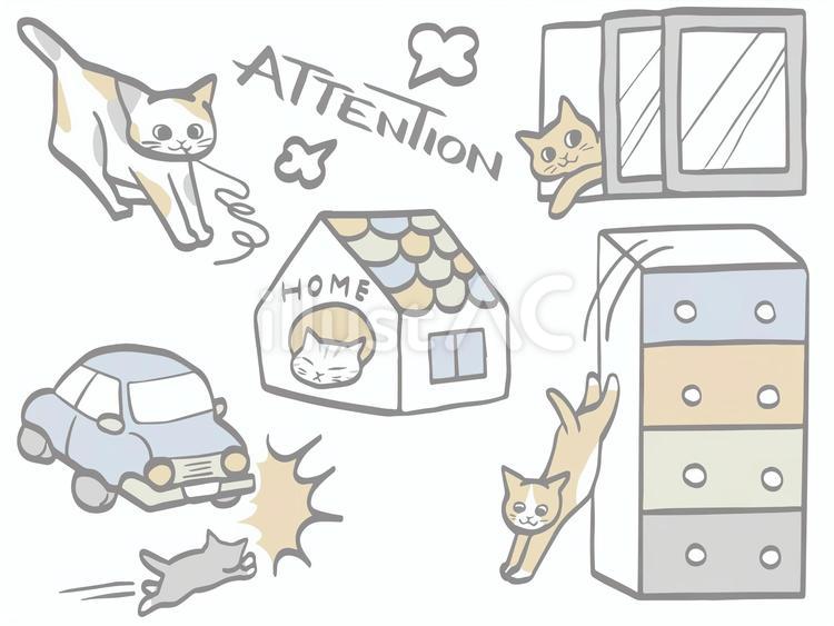 猫さんの行動に注意しましょう１ ペット,猫,注意のイラスト素材