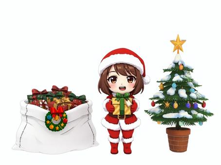 クリスマスプレゼントサンタガールとツリー クリスマス,サンタクロース,サンタ,サンタガール,クリスマスプレゼント,プレゼント,クリスマスケーキ,サンタ袋,袋,ケーキのイラスト素材