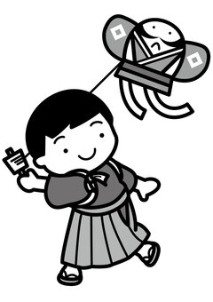 凧揚げ-2c 凧揚げ,正月,遊び,凧,糸巻き,着物,袴,和装,糸,奴凧のイラスト素材