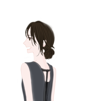 黒髪女性の横顔 女性,横顔,おしゃれ,美人,上半身,笑顔,若い,２０代,３０代,アイコンのイラスト素材