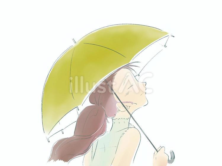挿絵：傘を差した少女（黄） 傘,雨,梅雨のイラスト素材