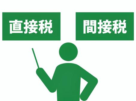 直接税と間接税について説明する人 税金,税,直接税,間接税,消費税,所得税,住民税,贈与税,相続税,法人税のイラスト素材