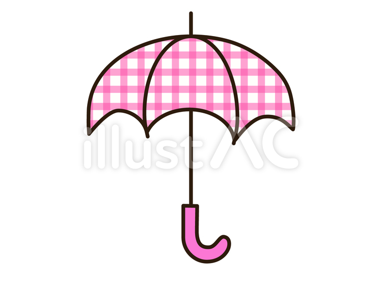 ピンクのチェックの傘 傘,かわいい,梅雨のイラスト素材