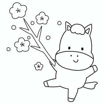 梅の花をもった馬 馬,午年,干支,梅,花,枝,動物,お正月,年賀状,2026年のイラスト素材