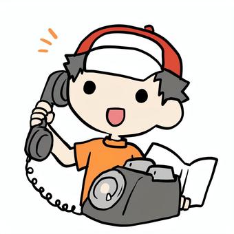 黒電話をかける少年 小学生,黒電話,通話,話,家電,ダイヤル式,注文,アナログ,発注,電話のイラスト素材