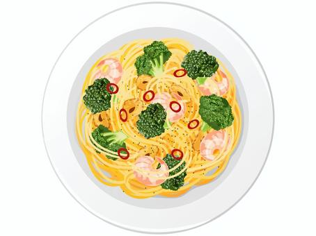 エビとブロッコリーのペペロンチーノ エビとブロッコリーのペペロンチーノ ペペロンチーノ,ブロッコリー,エビ,スパゲッティ,イタリアン,洋食,麺類,料理,食べ物,唐辛子のイラスト素材