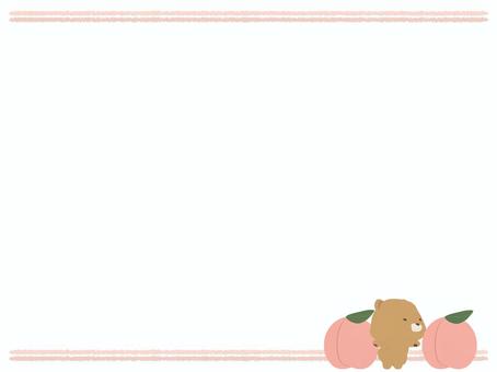 桃と茶色いくま（フレーム） 桃,クマ,動物,かわいい,果物,フレームのイラスト素材