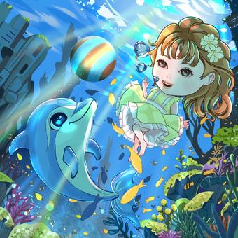 sea, sea, dolphin, girl, JPG