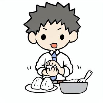 おにぎりを握る男性 男性,おにぎり,握る,おむすび,家事,お弁当,お米,ごはん,三角,上半身のイラスト素材