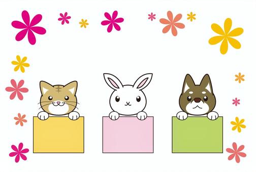 猫と兎と犬のフレームカード 猫,兎,犬,フレーム,はがき,かわいいのイラスト素材