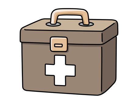 救急箱セット 救急箱,医療用品,絆創膏,薬瓶,錠剤,薬,はさみ,テープ,消毒液,目薬のイラスト素材