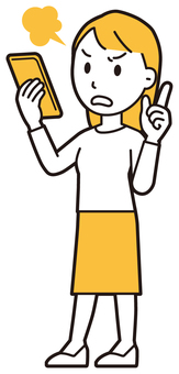  ロングヘア女性(黄)-276-全身 スマホ,怒る,女性,女の子,人物,かわいい,怒り,キレる,ムカつく,喧嘩のイラスト素材